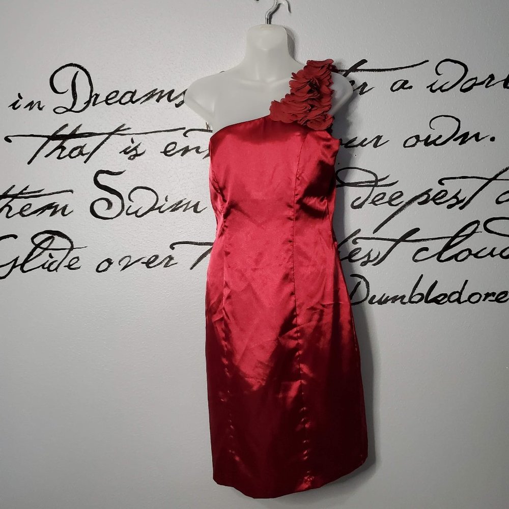 Christopher Straub for Maurice's Ruby Red One Shoulder Cocktail Holiday,…